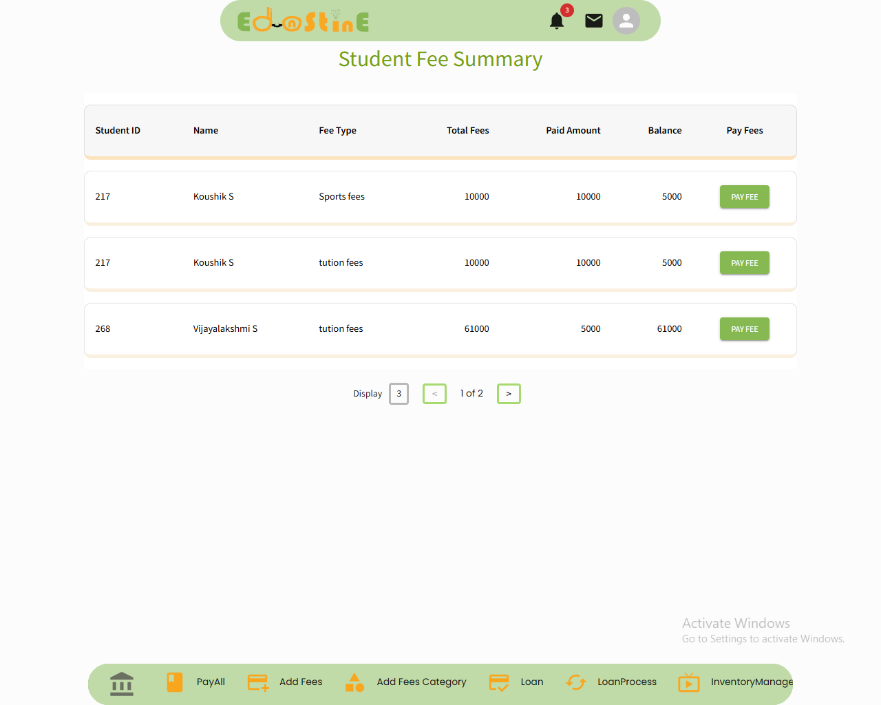 Fees Management Base View